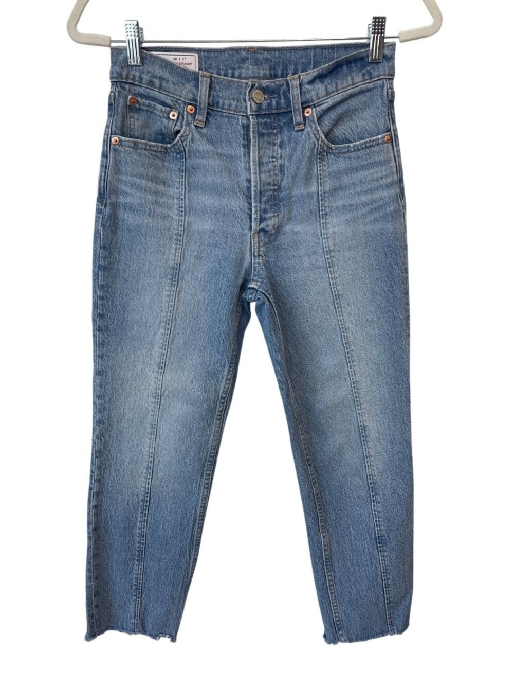 Gap Cheeky Straight High Rise Jeans Size 26/2P Medium Wash Raw Hem Distressed